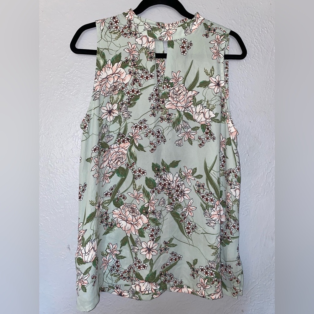 Floral Sleeveless Top - Green and Pink